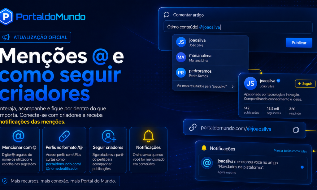 Menções @ e como seguir criadores